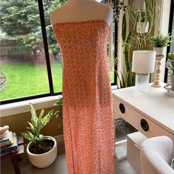 Anthropologie Dresses & Skirts - Anthropologie Pink and Yellow Geometric Strapless Maxi Dress